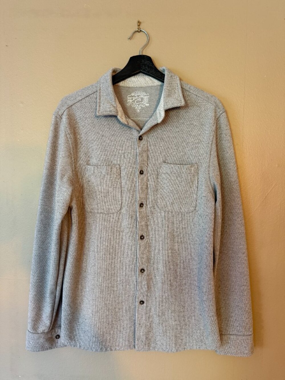 Laguna Men's Gray Ribbed Long Sleeve Button Up Shirt Size Medium